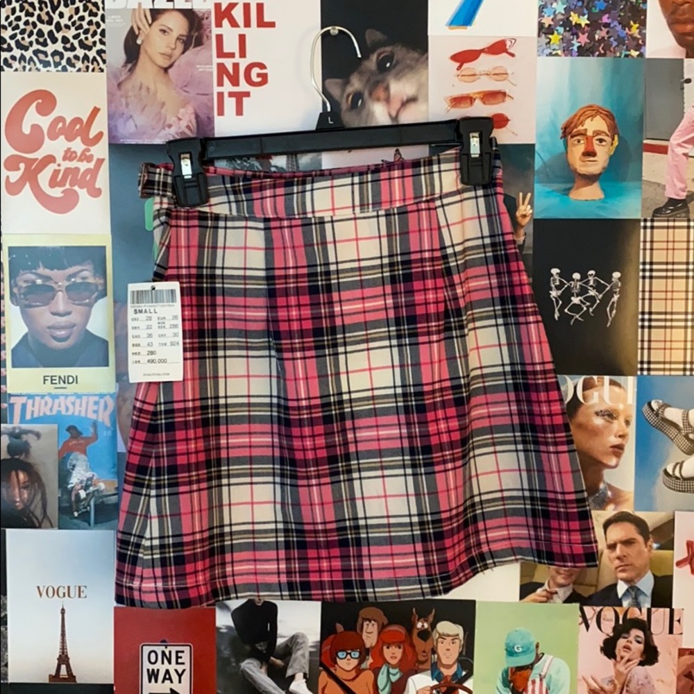 NWT brandy melville pink plaid emerson skirt